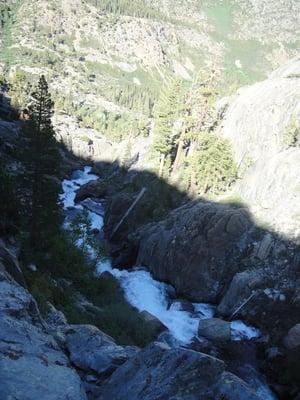 Shadow Creek trail leading to a gushing waterfall