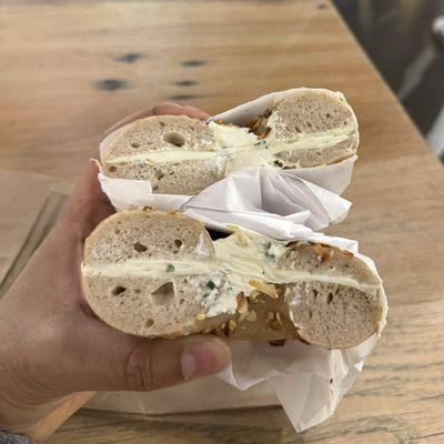 Onion bagel with scallion & chive cream cheese