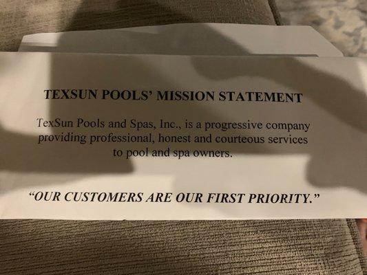 This is there mission statement. What a joke!