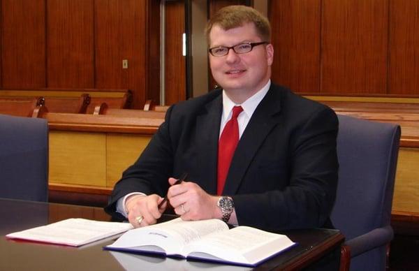 Bruce H. Russell, II, pictured here preparing to argue a motion in Circuit Court.