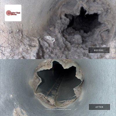 Before and after of a dryer vent cleaning!