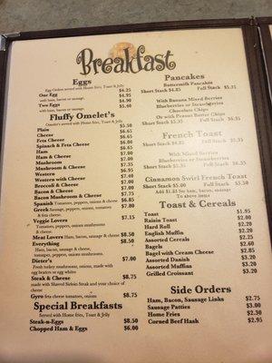 Breakfast Menu as of 1-2019