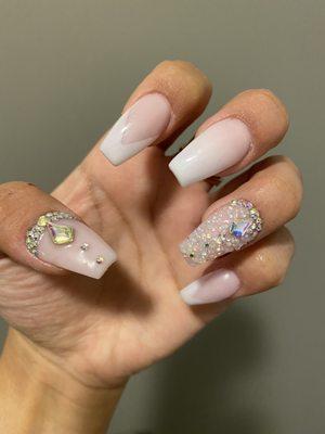 Powder rhinestoneCoffin Acrylic Nails