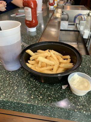 My food in a plastic dog food bowl. My drink in a see though plastic  cup