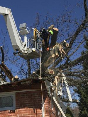 Storm damage is dangerous work. Thank goodness for state of the art equipment.