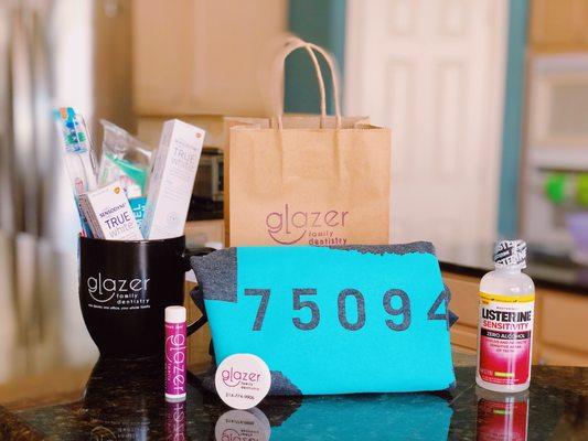 A welcome coffee cup with dental stuff and a cool custom t-shirt!