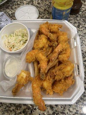 Fried shrimp, fries & Cole slaw