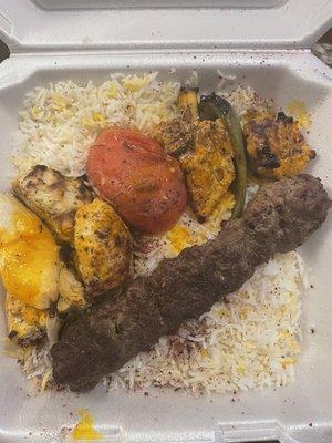 Soltani Combo plate with beef and chicken