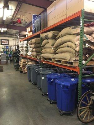 Green bean inventory waiting on your order to be roasted.