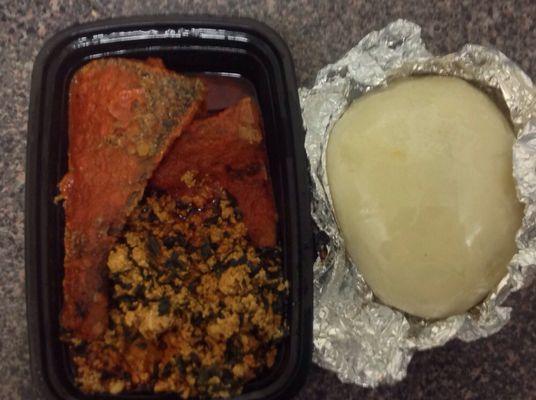 Egusi with fish and pounded yams