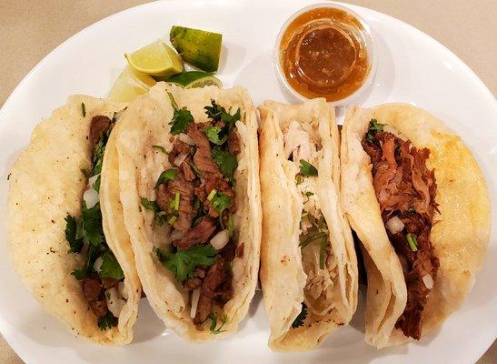 Tacos! (2 steak, 1 chicken, 1 pork)