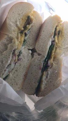 Bagel egg, mushrooms, spinach and cheese... hmmm