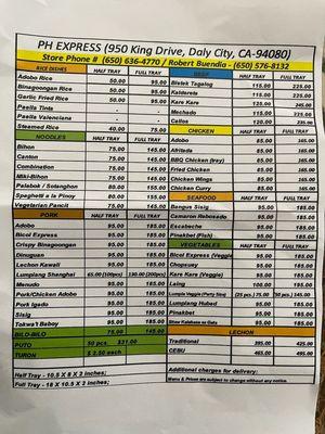 Catering Menu as of July 2024 Your Welcome!