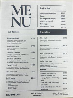 Breakfast menu