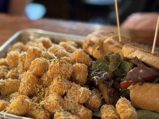 The Philly Cheesesteak with garlic tots!