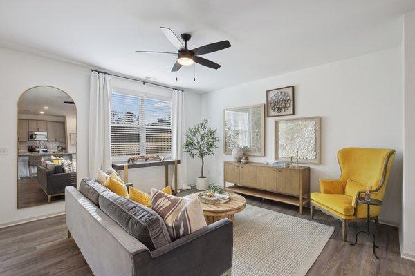 Living Room with ceiling fan.