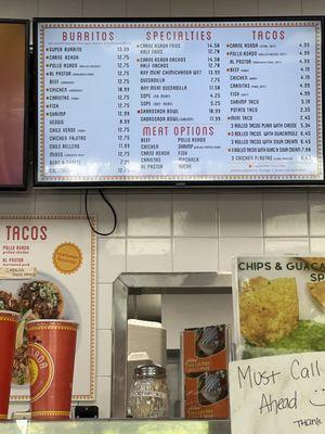 Menu with updates pricing