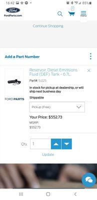 MSRP of part that was marked up directly from genuine Ford website.