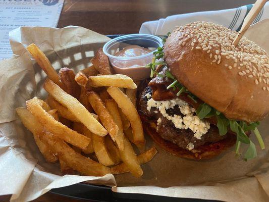 Black & Blue Burger with house-cut fries ($16)