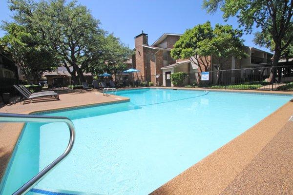 Swimming pool at Preston Park Apartments in Dallas, Texas.