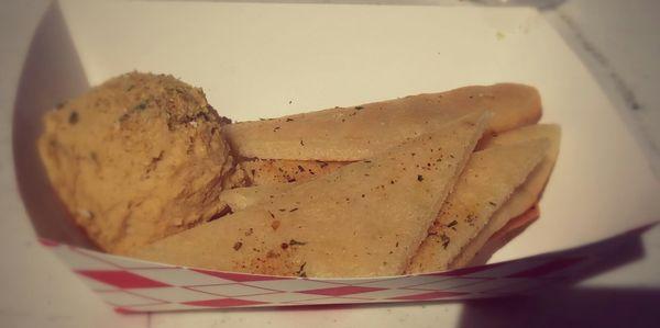 Hummus and pita chips from unrefined bakery