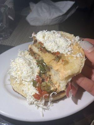 "Vegetarian arepa". Supposed to come with beans, cheese, and guac.