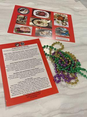 Bayou Cajun Foods instructions and gift.