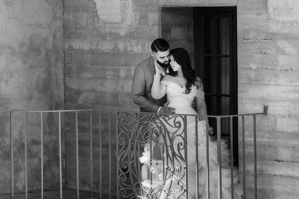 Timeless moments in black and white at the beautiful Mission Inn, Riverside. Capturing love in every frame. 
 #WeddingPhotography