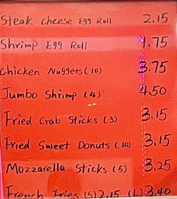 Menu prices inside the store.