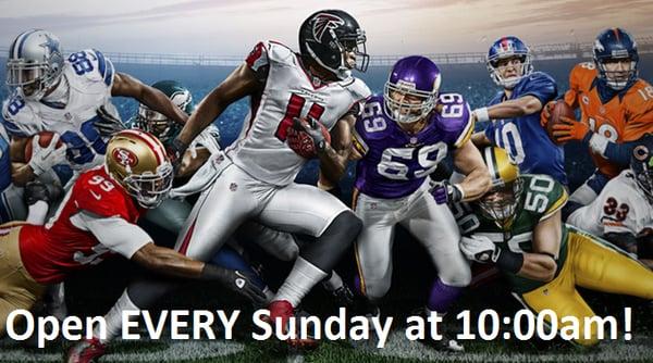 All the Games, All the Action at JJ Sullivan's. We're open at 10:00am EVERY Sunday. Happy Hour Prices and Complementary Food!