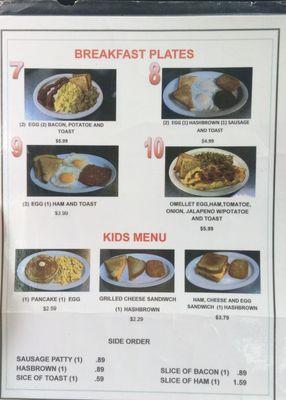 Breakfast menu