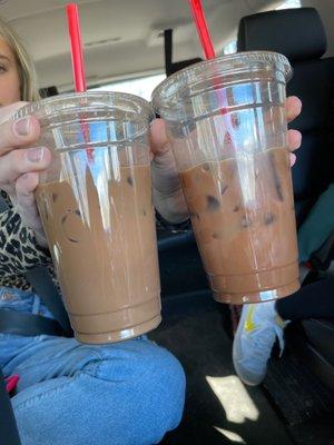 Milky Way iced latte and almond joy iced latte with cupcake flavor and almond milk