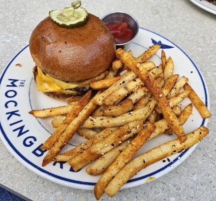 Mockingburger and fries