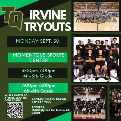 IRVINE TRYOUTS SEPT 30 @MOMENTOUS SPORTS