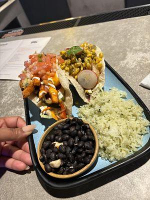 Sweet potato taco and shrimp taco