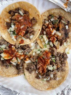 Taco Tuesday $1.25 each! Pictured is carne asada and Al pastor.