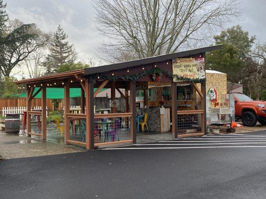 The food truck, and the outside eating area