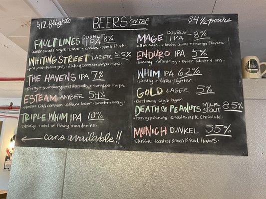 List of beers on tap!