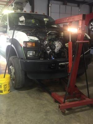 No job is too big or too small. Here we are replacing the engine in a Ford F-450.