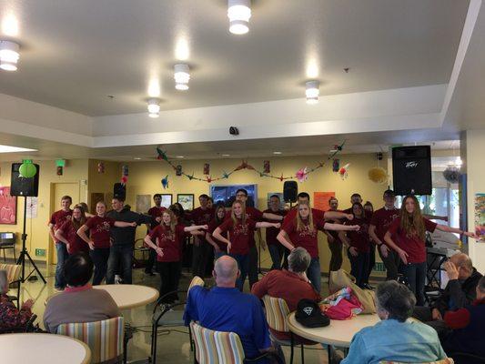 CCC organized singing group in senior building. The elderly enjoyed the interesting performance by the youth!