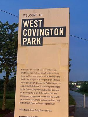 West Covington Park Welcome sign