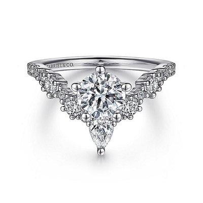 Gabriel & Co. 14K White Gold Chevron Round Diamond Engagement Ring with CZ Center Mounting Only