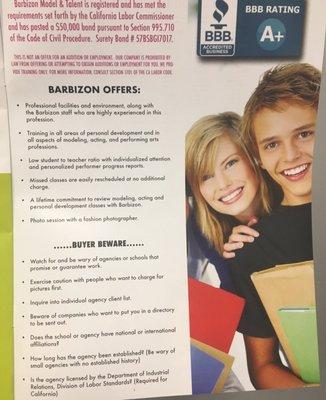 I like how they show you what to watch out for. Barbizon helps educate parents so they don't get taken advantage of! Thank you Barbizon!!!