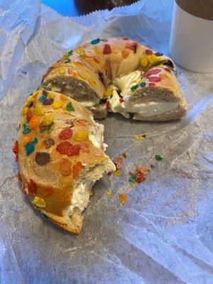 Fruity pebbles bagel w/ cream cheese