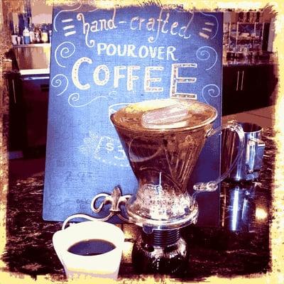 Freshly ground and brewed-by-the-cup pour over coffees!