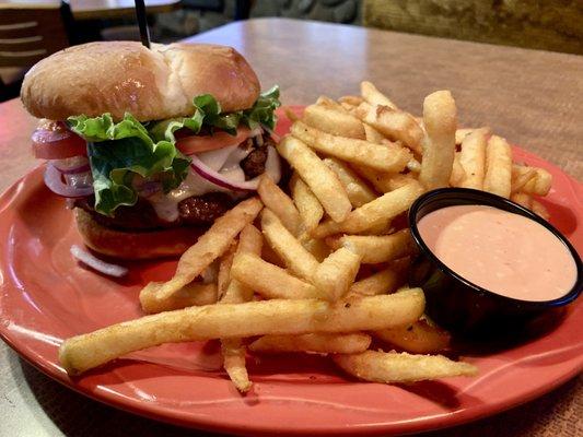 Excellent burger and fries and some great service too.