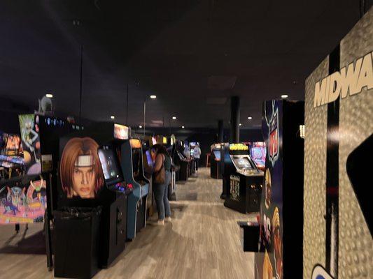 Downstairs arcade, pinball machines, bar