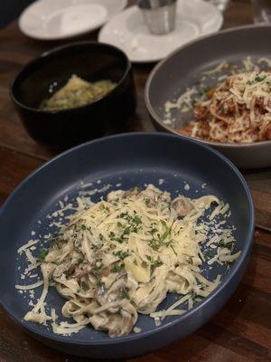 Mushroom linguine, spaghetti chorizo and butternut squash ravioli. All half sizes