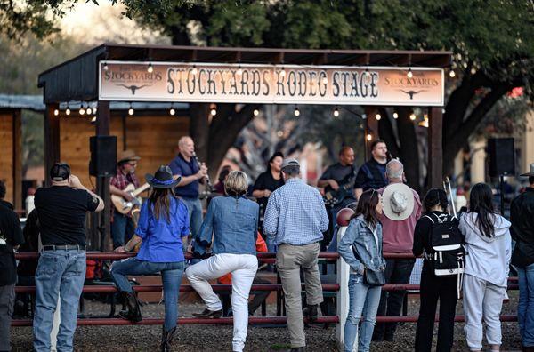 Rodeo stage with live music at Cowtown Coliseum