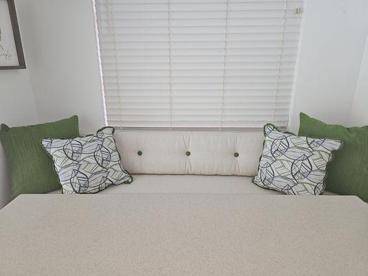 Custom Sew Posh Designed benched seating with custom throw pillows